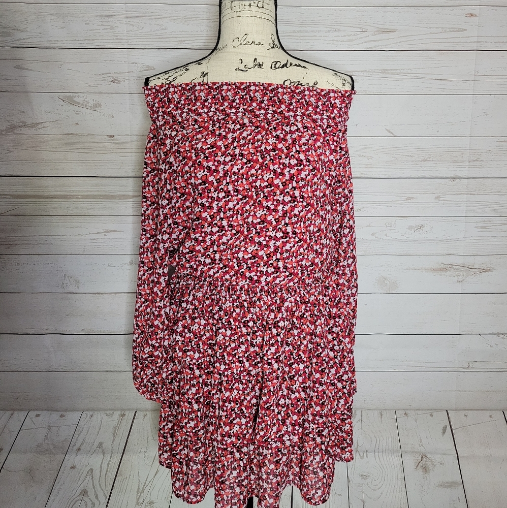MICHAEL KORS MK red floral summer fall cute dress small ruffle